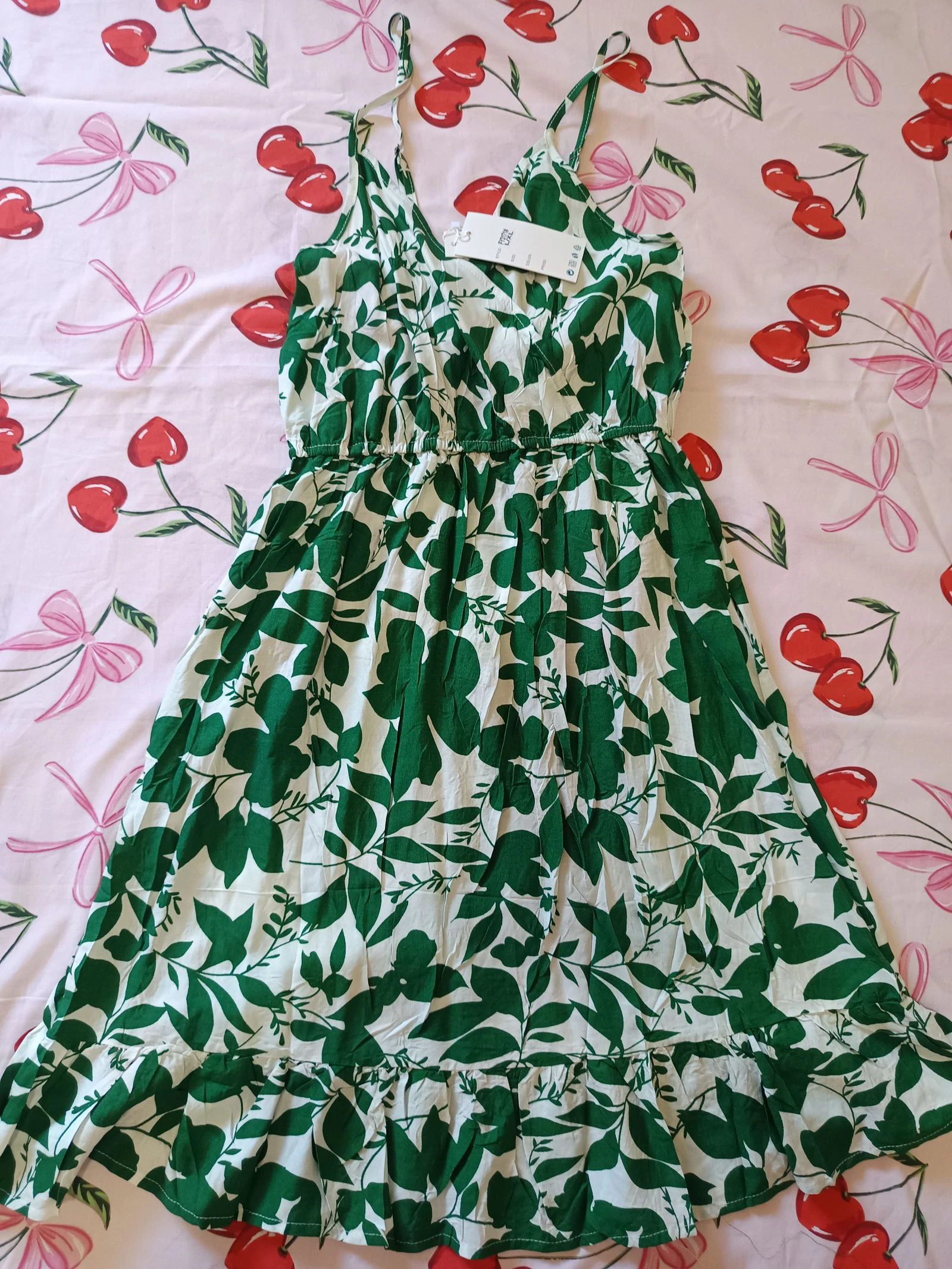 Vestido playero floral verde Y2K - Talla L/XL (Nuevo con etiqueta)